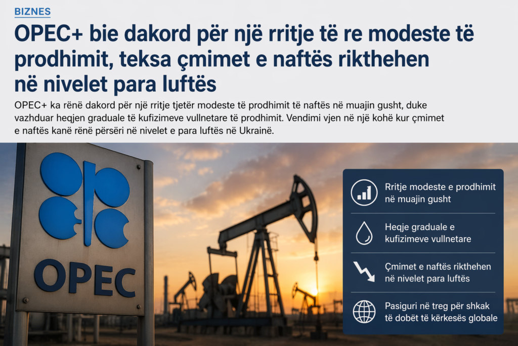 OPEC+ rrit prodhimin me kujdes, ndërsa çmimet e naftës bien në nivelet e para luftës